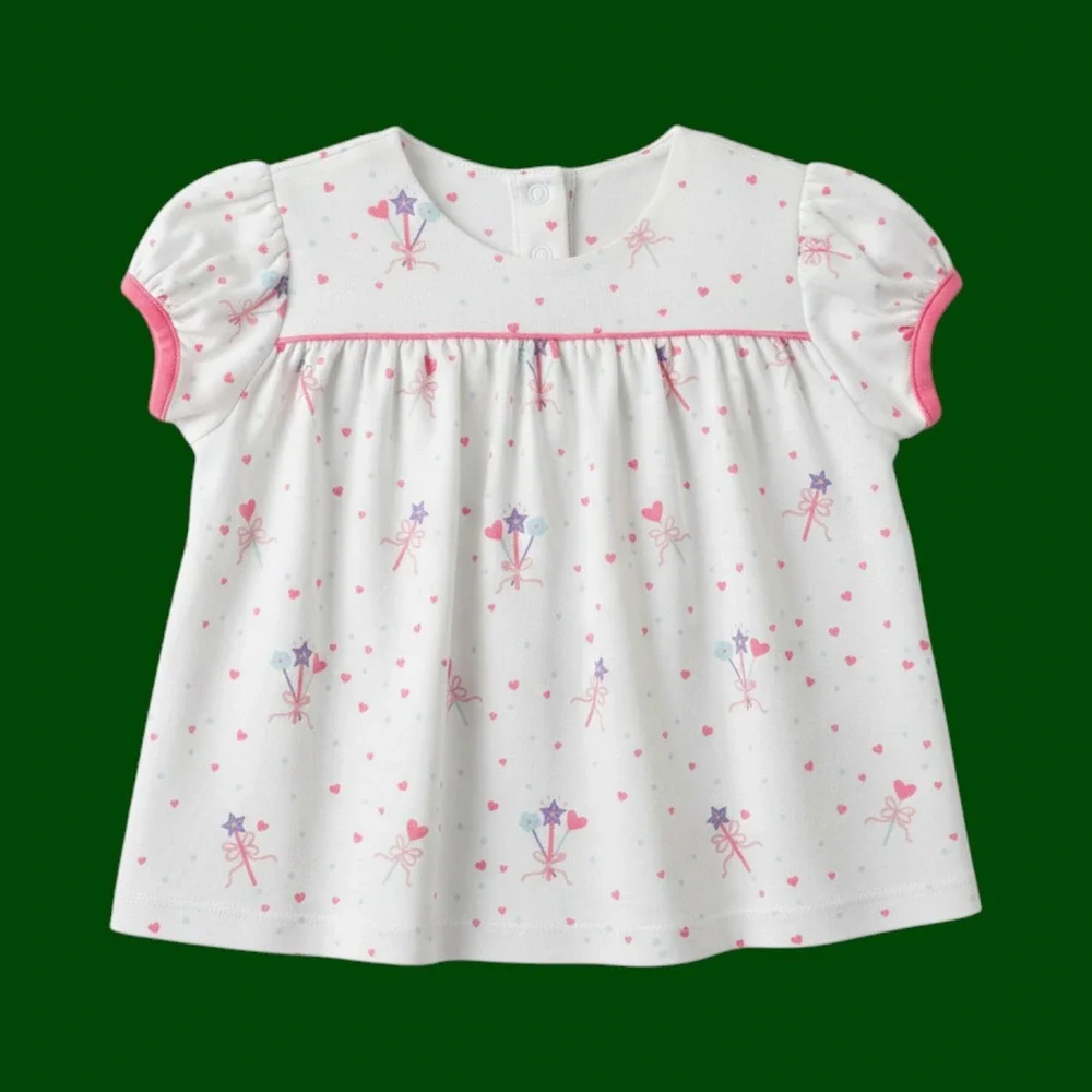 The Beaufort Bonnet Company Girls White Wand Heart Pima Cotton Top 2T